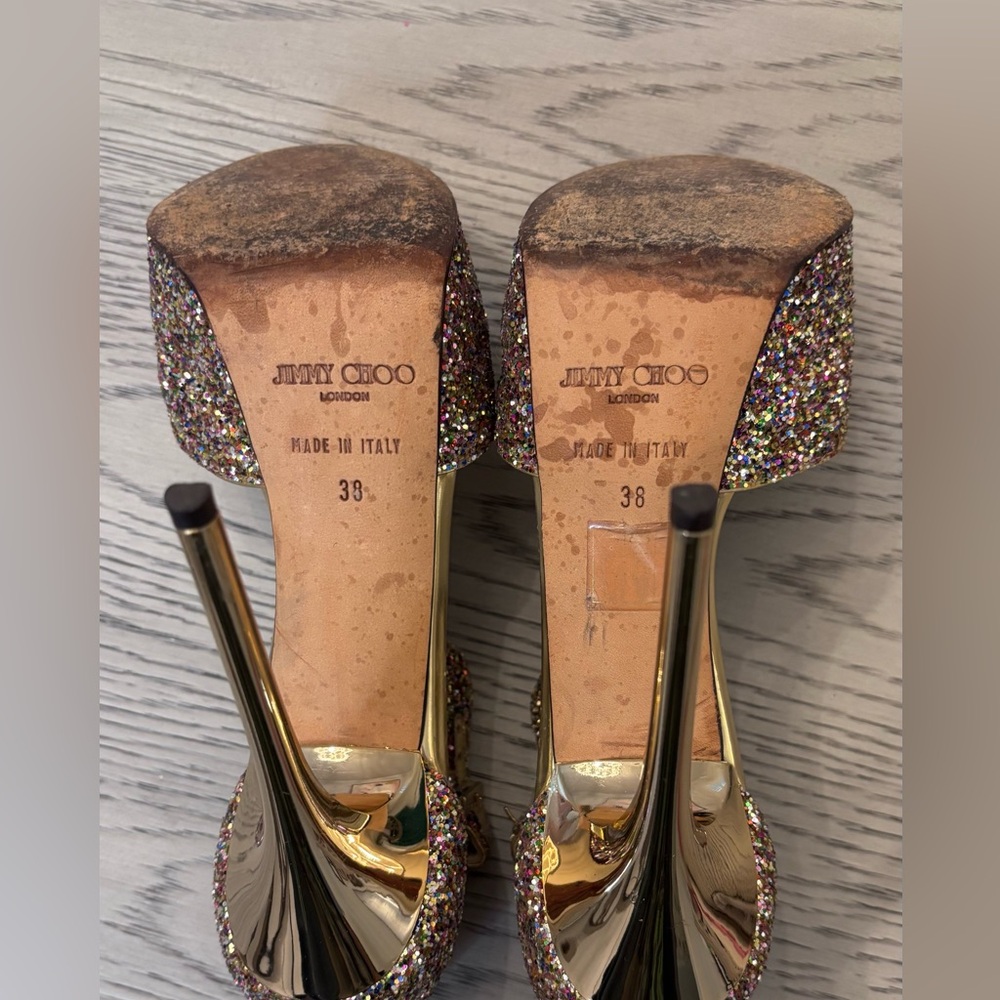 Jimmy Choo Glitter Glitter Accents T-Strap Platforms Size 38 - Picture 8 of 11